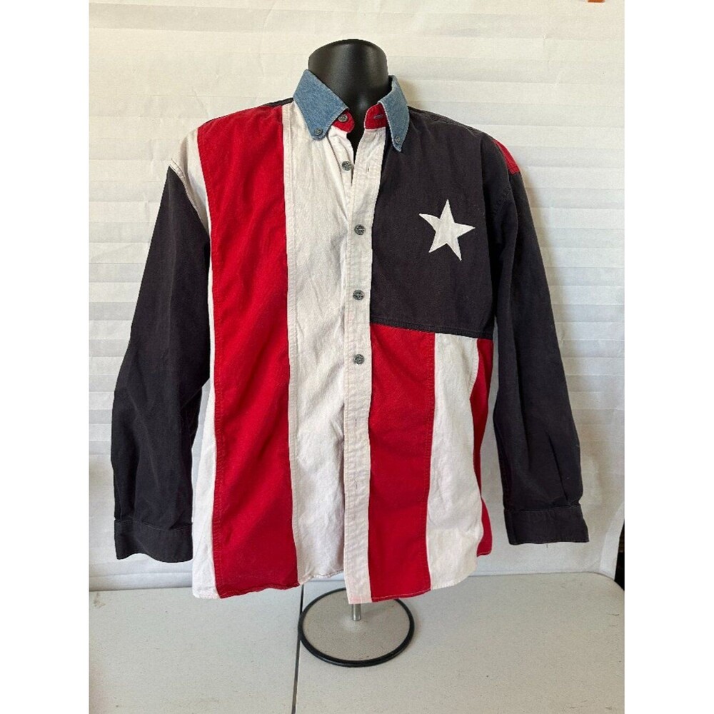 Urgent Gear Texas Flag Shirt Men’s Long Sleeve Button Down Size L Western Style